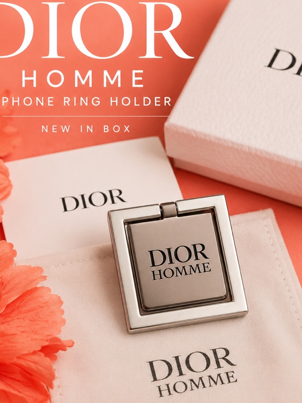 Dior Homme Silver Phone Ring Holder NIB Luxury Designer Tech Accessory